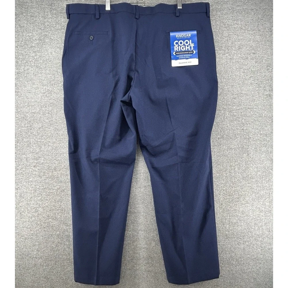 Haggar Cool Right Performance Flex Classic Fit Pants Men Size 44X30 Blue NEW